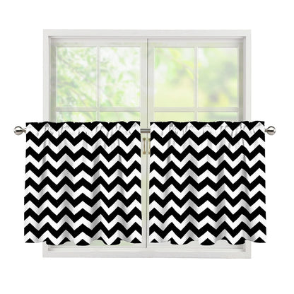 Black And White Chevron Pattern Print Tier Curtains