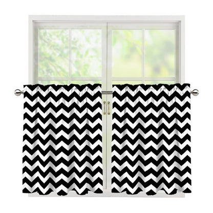 Black And White Chevron Pattern Print Tier Curtains