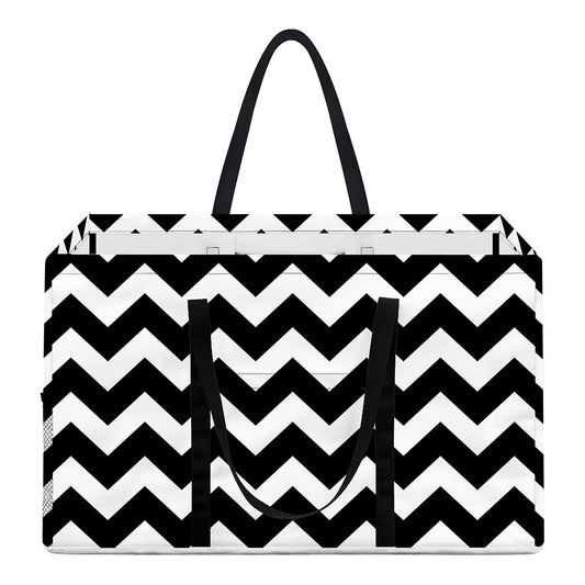 Black And White Chevron Pattern Print Utility Tote Bag