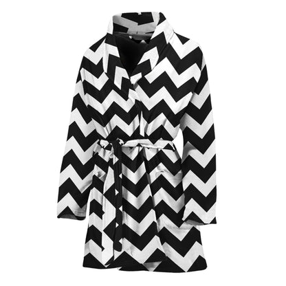 Black And White Chevron Pattern Print Women's Bathrobe