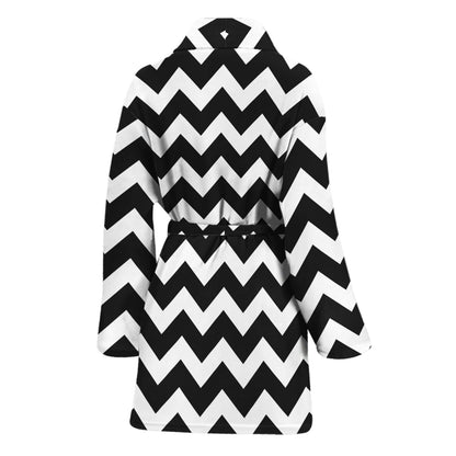 Black And White Chevron Pattern Print Women's Bathrobe