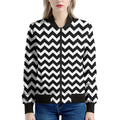 Black And White Chevron Pattern Print Women's Bomber Jacket