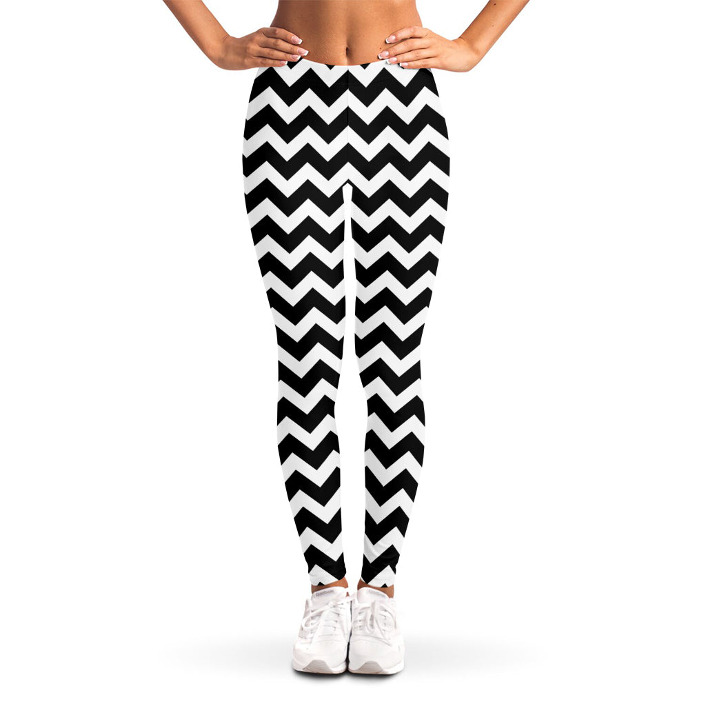 Black And White Chevron Pattern Print Women's Leggings
