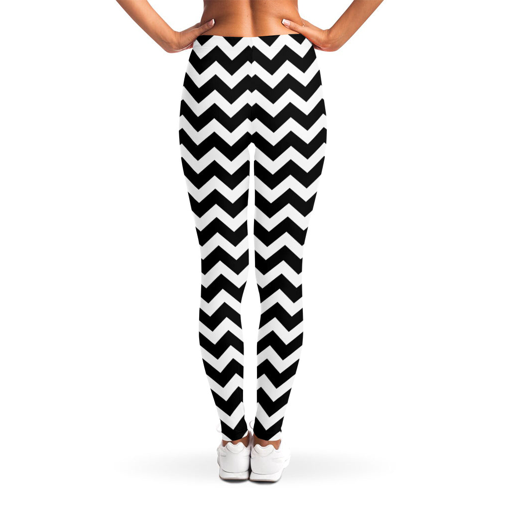 Black And White Chevron Pattern Print Women's Leggings