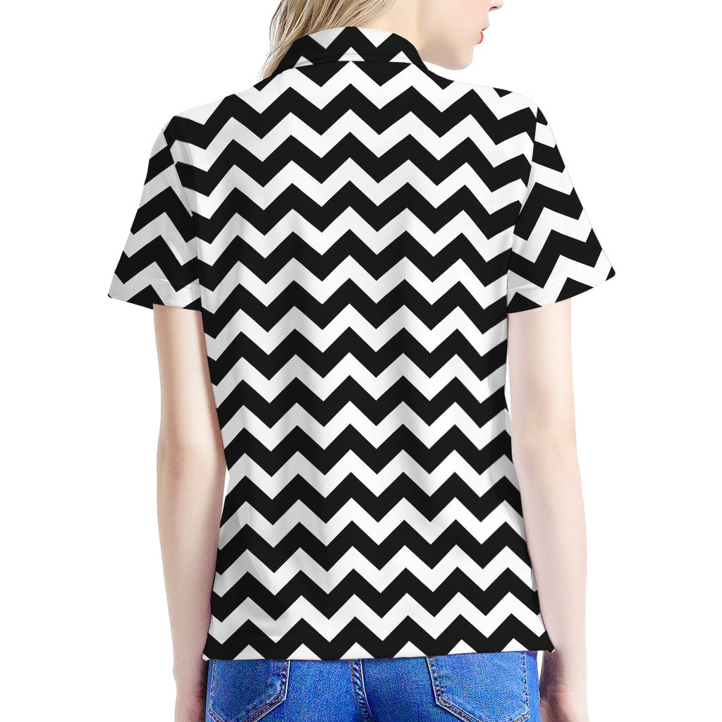 Black And White Chevron Pattern Print Women's Polo Shirt