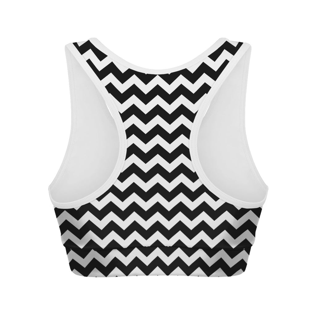Black And White Chevron Pattern Print Women's Sports Bra