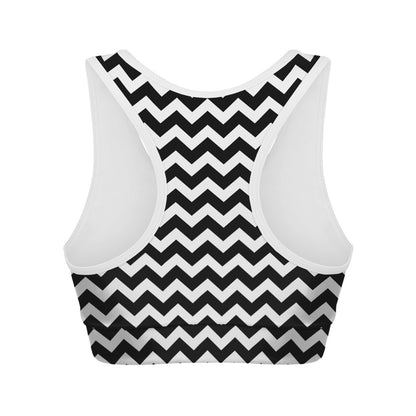 Black And White Chevron Pattern Print Women's Sports Bra