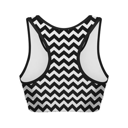 Black And White Chevron Pattern Print Women's Sports Bra
