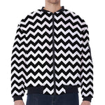 Black And White Chevron Pattern Print Zip Sleeve Bomber Jacket