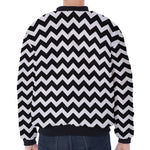 Black And White Chevron Pattern Print Zip Sleeve Bomber Jacket