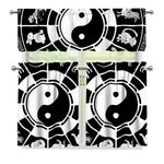 Black And White Chinese Zodiac Print 3 Piece Kitchen Curtains