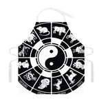 Black And White Chinese Zodiac Print Adjustable Apron