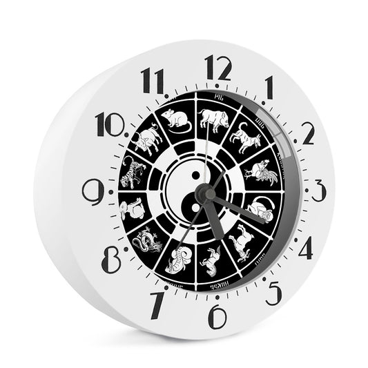 Black And White Chinese Zodiac Print Alarm Clock