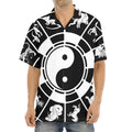 Black And White Chinese Zodiac Print Aloha Shirt