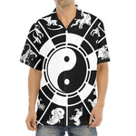 Black And White Chinese Zodiac Print Aloha Shirt