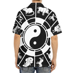 Black And White Chinese Zodiac Print Aloha Shirt