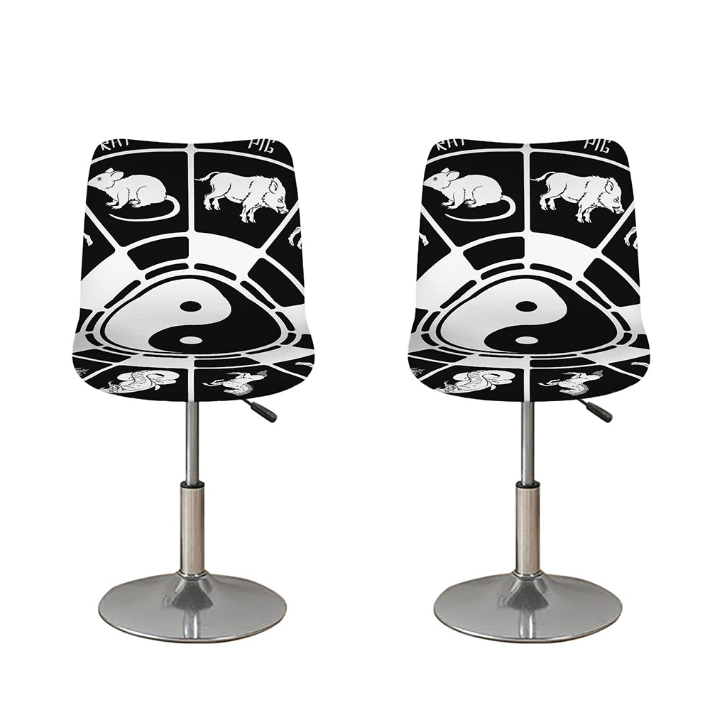 Black And White Chinese Zodiac Print Bar Stool Covers