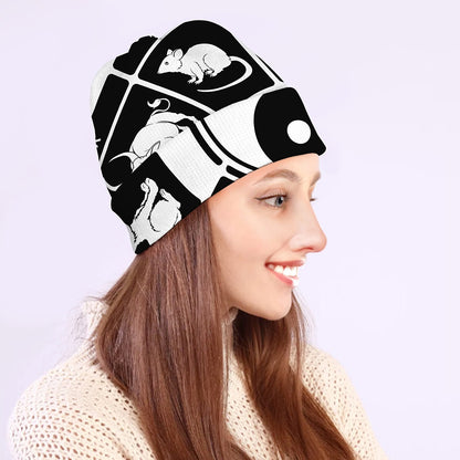 Black And White Chinese Zodiac Print Beanie