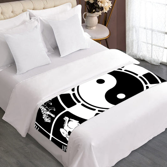 Black And White Chinese Zodiac Print Bed Runner