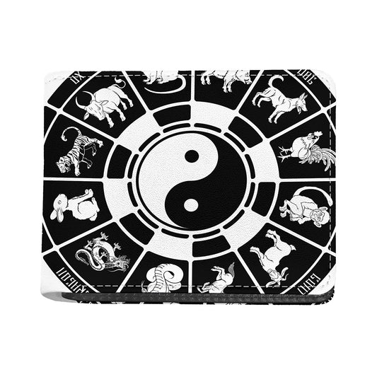 Black And White Chinese Zodiac Print Bifold Wallet