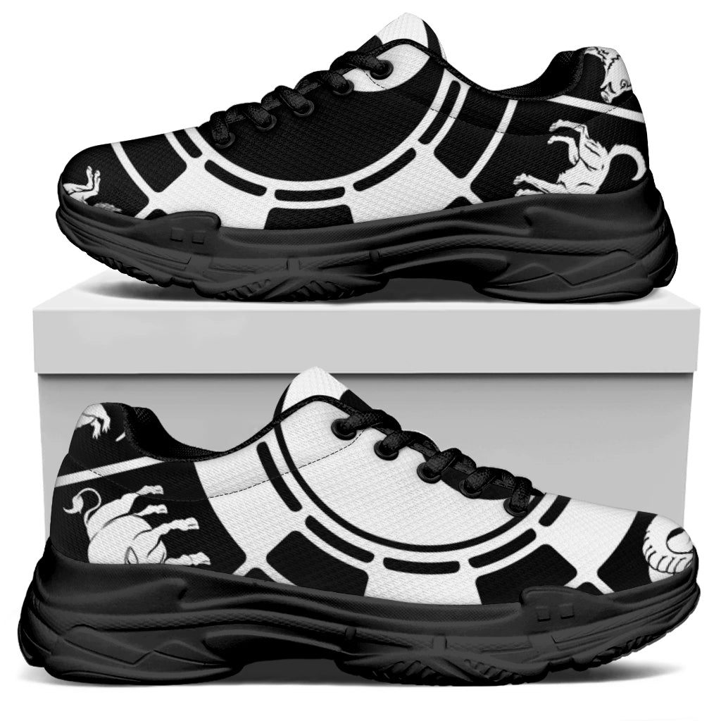 Black And White Chinese Zodiac Print Black Chunky Shoes