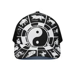 Black And White Chinese Zodiac Print Black Mesh Trucker Cap
