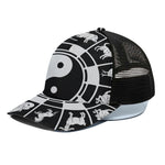 Black And White Chinese Zodiac Print Black Mesh Trucker Cap