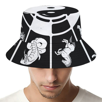Black And White Chinese Zodiac Print Bucket Hat