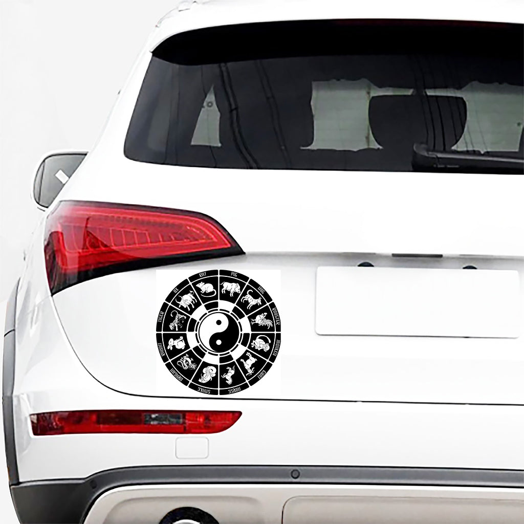 Black And White Chinese Zodiac Print Car Sticker