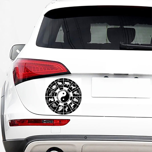 Black And White Chinese Zodiac Print Car Sticker