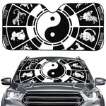 Black And White Chinese Zodiac Print Car Windshield Sun Shade