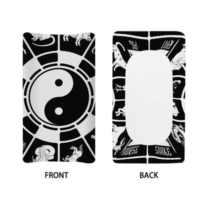 Black And White Chinese Zodiac Print Changing Pad Cover
