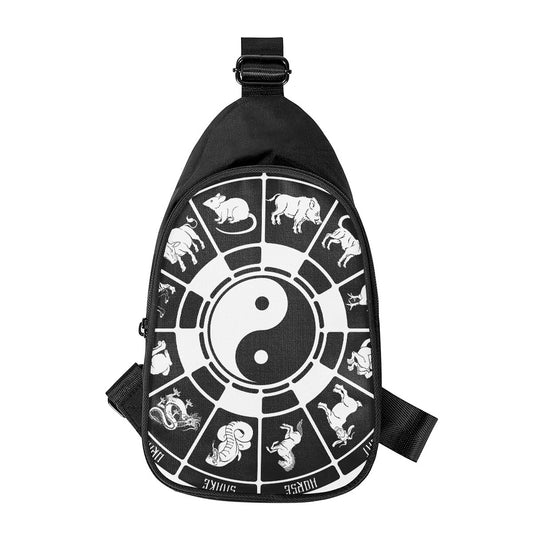 Black And White Chinese Zodiac Print Chest Bag