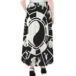 Black And White Chinese Zodiac Print Chiffon Maxi Skirt