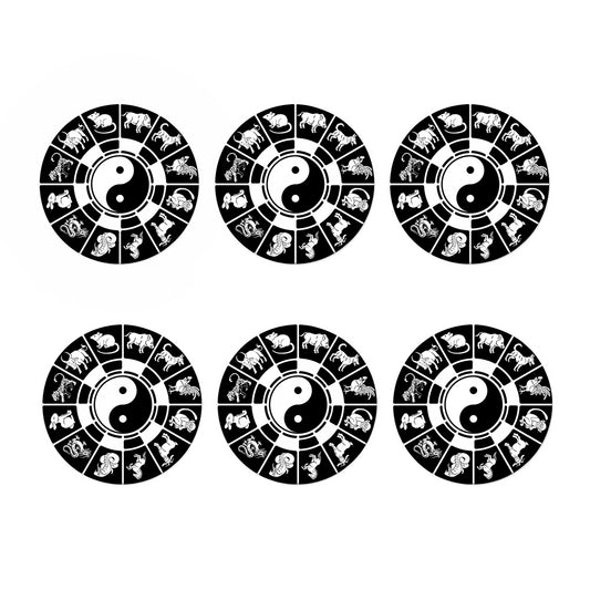 Black And White Chinese Zodiac Print Coaster Set