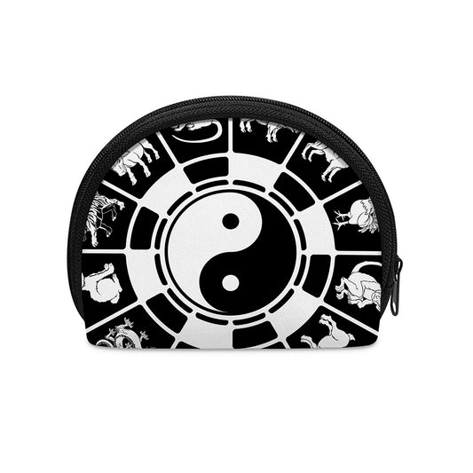 Black And White Chinese Zodiac Print Coin Purse