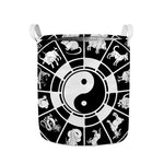 Black And White Chinese Zodiac Print Collapsible Laundry Basket