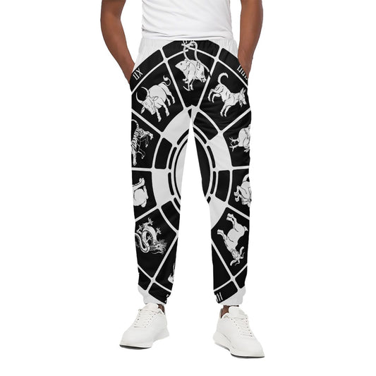 Black And White Chinese Zodiac Print Cotton Pants