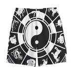 Black And White Chinese Zodiac Print Cotton Shorts