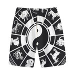 Black And White Chinese Zodiac Print Cotton Shorts