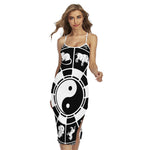 Black And White Chinese Zodiac Print Cross Back Cami Dress