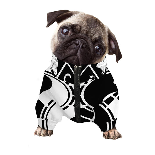 Black And White Chinese Zodiac Print Dog Zip Up Jacket