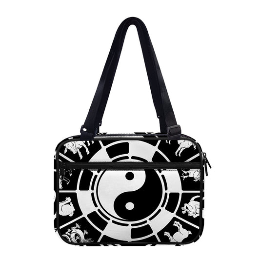 Black And White Chinese Zodiac Print Double Strap Bible Bag