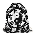 Black And White Chinese Zodiac Print Drawstring Bag