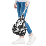 Black And White Chinese Zodiac Print Drawstring Bag