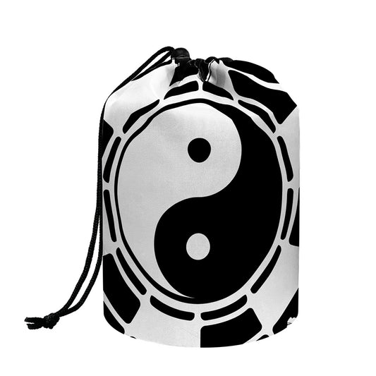 Black And White Chinese Zodiac Print Drawstring Makeup Bag