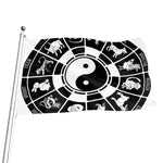 Black And White Chinese Zodiac Print Flag
