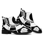 Black And White Chinese Zodiac Print Flat Ankle Boots