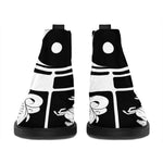Black And White Chinese Zodiac Print Flat Ankle Boots