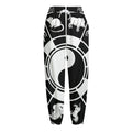 Black And White Chinese Zodiac Print Fleece Lined Knit Pants